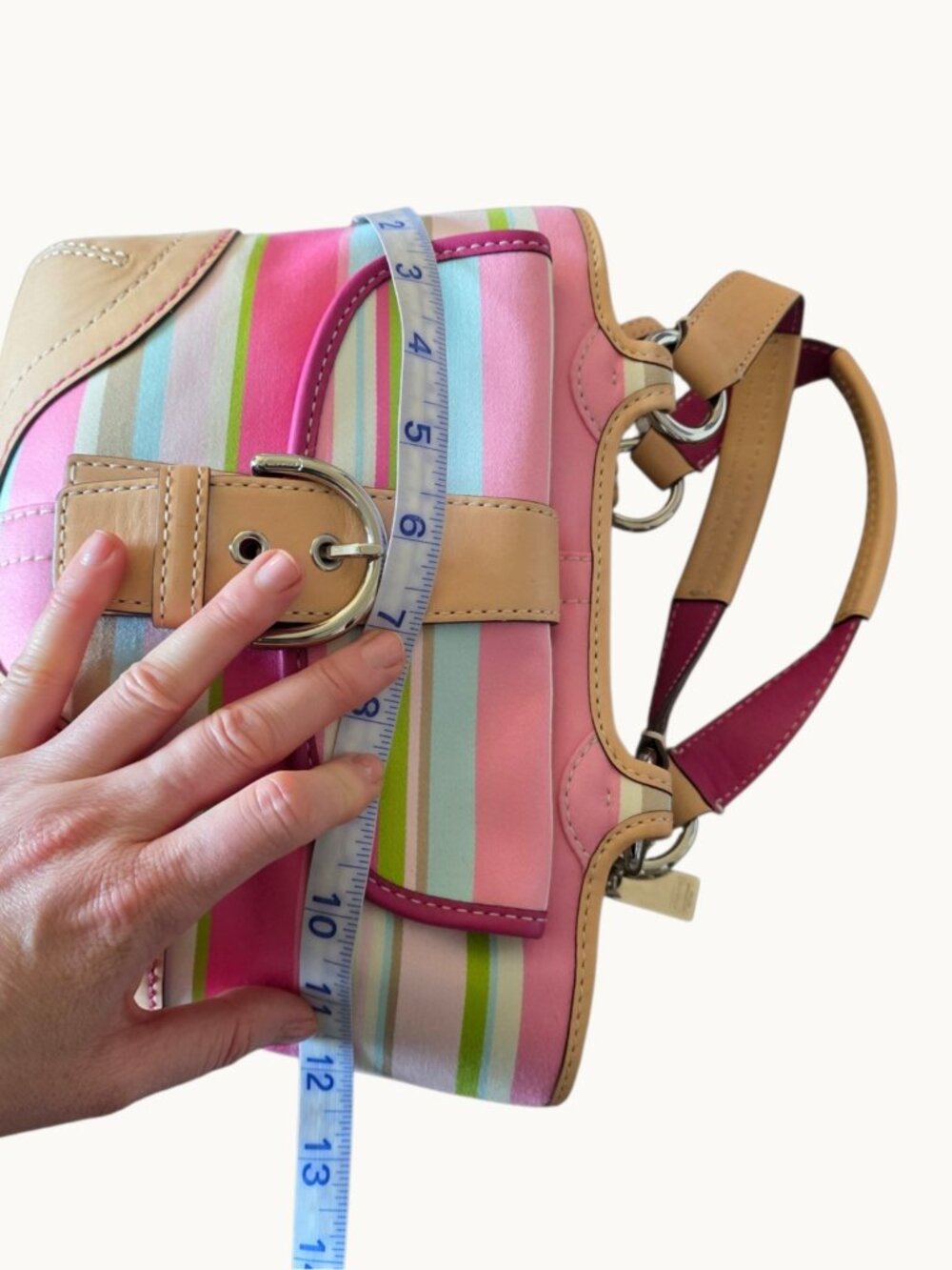 Coach Hampton Soho Stripe Tote 1888 Pink Multi Vachetta Leather Satchel Bag - Picture 13 of 16